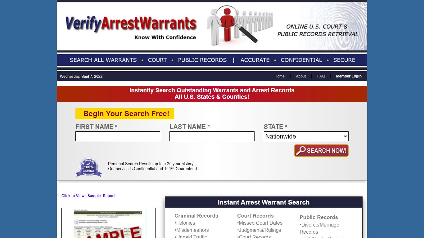 Arrest Warrant Search | VerifyArrestWarrants.com